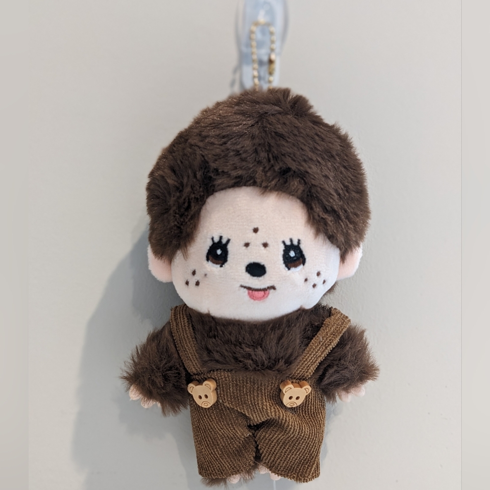 Monchhichi With Brown Overalls Plush Keychain Bag Charm, NEW